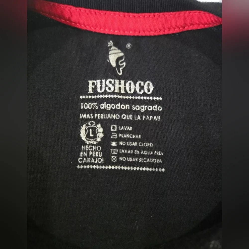 T-SHIRT MEN'S BLACK PERÚ ESCUDO FUSHOCO 100% COTTON LARGE - Picture 5 of 11